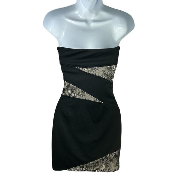 Johnny Martin Black Lace Strapless Dress Sz 3 Mini Fitted Short - Picture 6 of 7